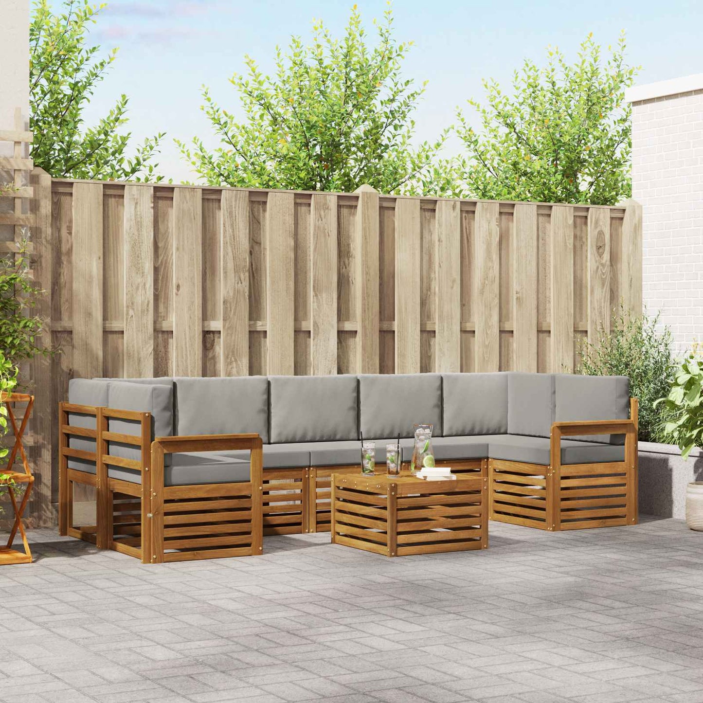 Set di divani da esterno 8 pcs Grigio Naturale e Chiaro
