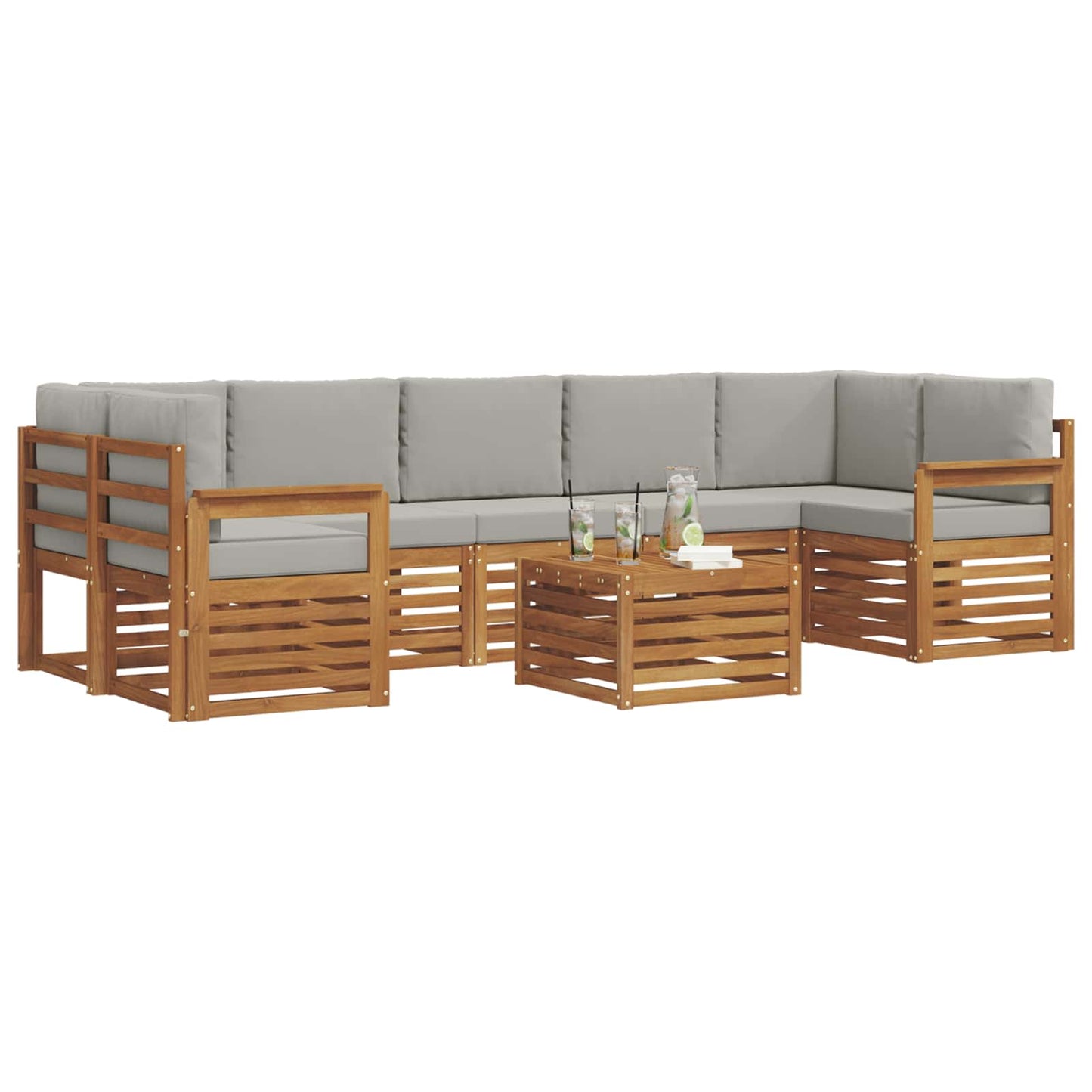 Set di divani da esterno 8 pz Grigio Naturale e Chiaro