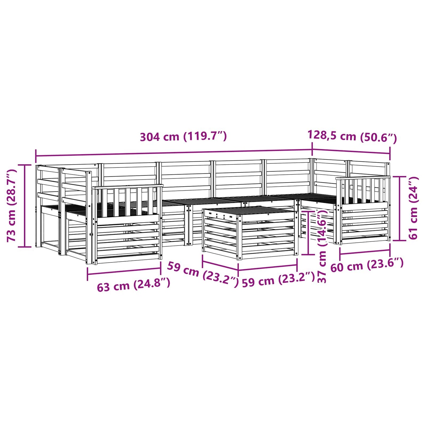 Set divani 8 pcs Naturale Legno di Acacia Massello | homemem39