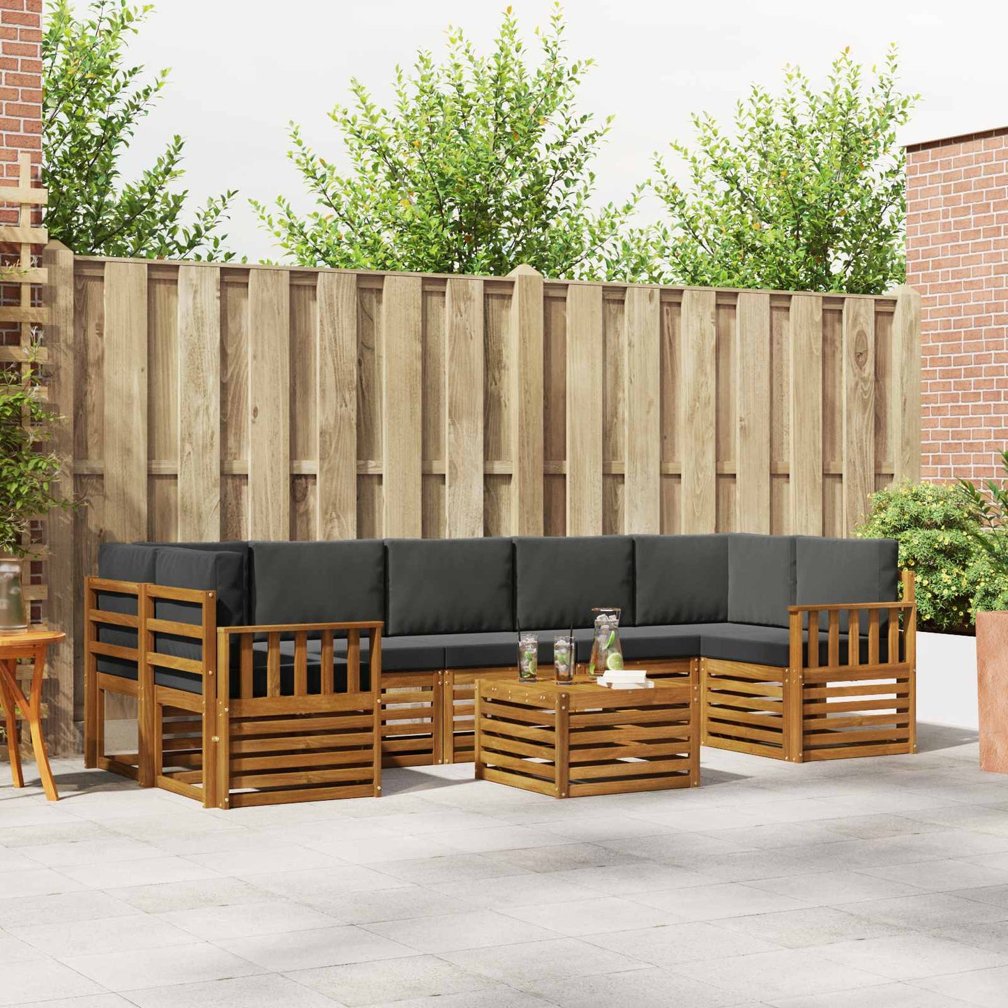 Set di divani da esterno con cuscino 8 pcs Naturale e Antracite