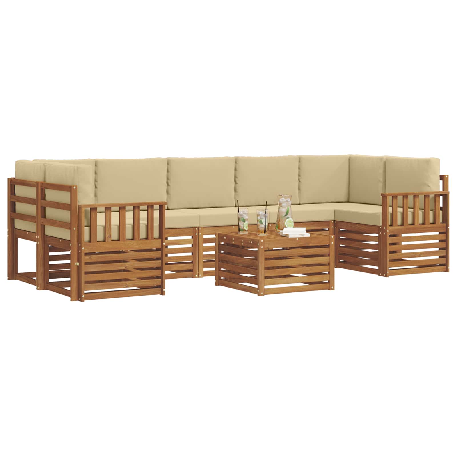 Set di divani da esterno con cuscino 8 pcs Naturale e Beige | homemem39