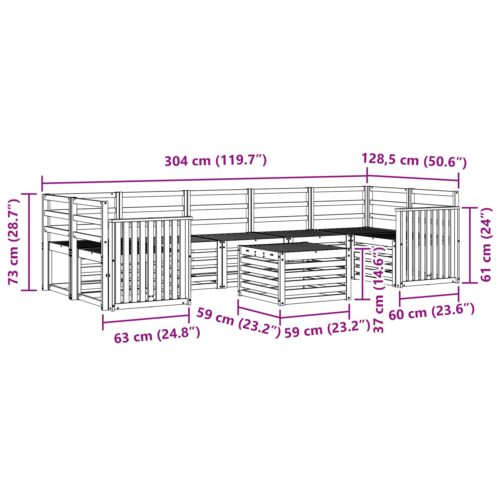 Set divani 8 pcs Naturale Legno di Acacia Massello | homemem39