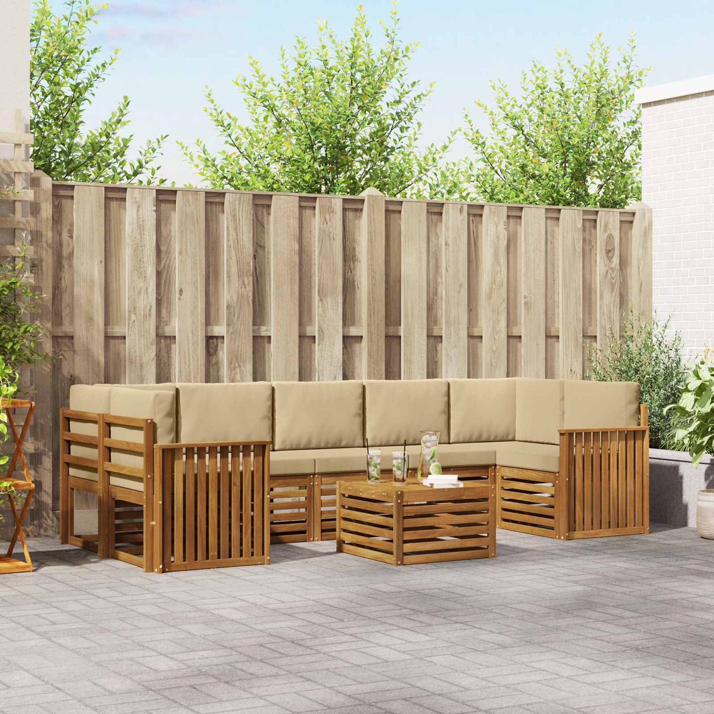 Set di divani da esterno con cuscino 8 pcs Naturale e Beige | homemem39