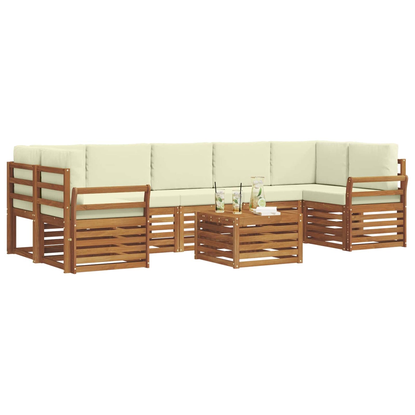 Set di divani da esterno con cuscino 8 pcs Naturale e Crema | homemem39