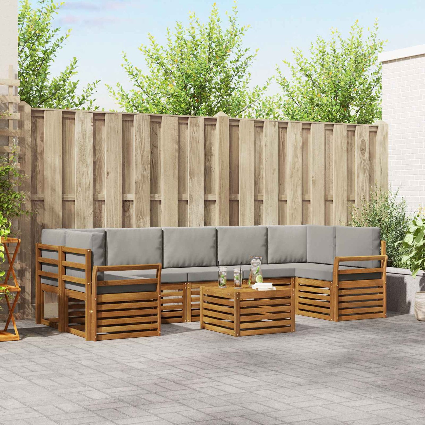 Set di divani da esterno 8 pcs Grigio Naturale e Chiaro | homemem39