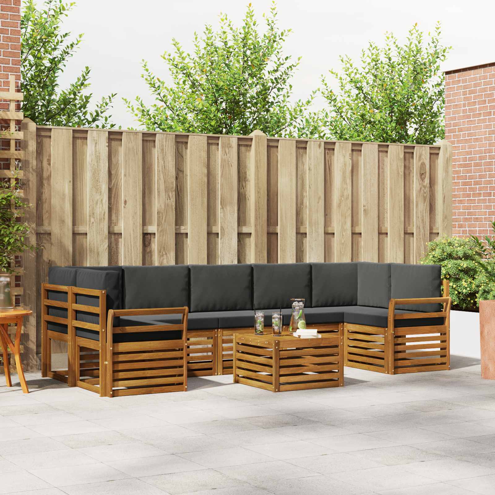 Set di divani da esterno con cuscino 8 pcs Naturale e Antracite | homemem39