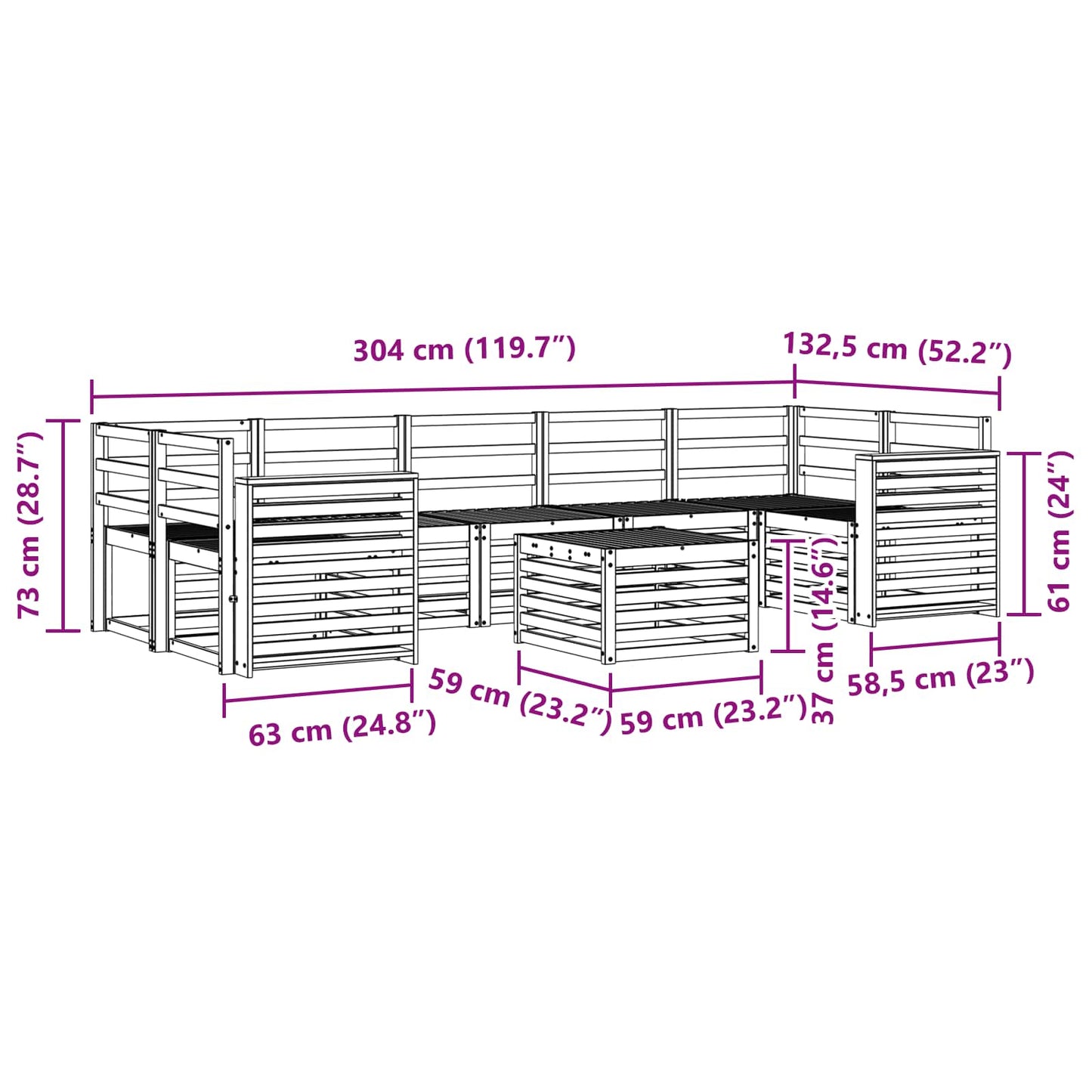 Set divani 8 pcs Naturale Legno di Acacia Massello | homemem39