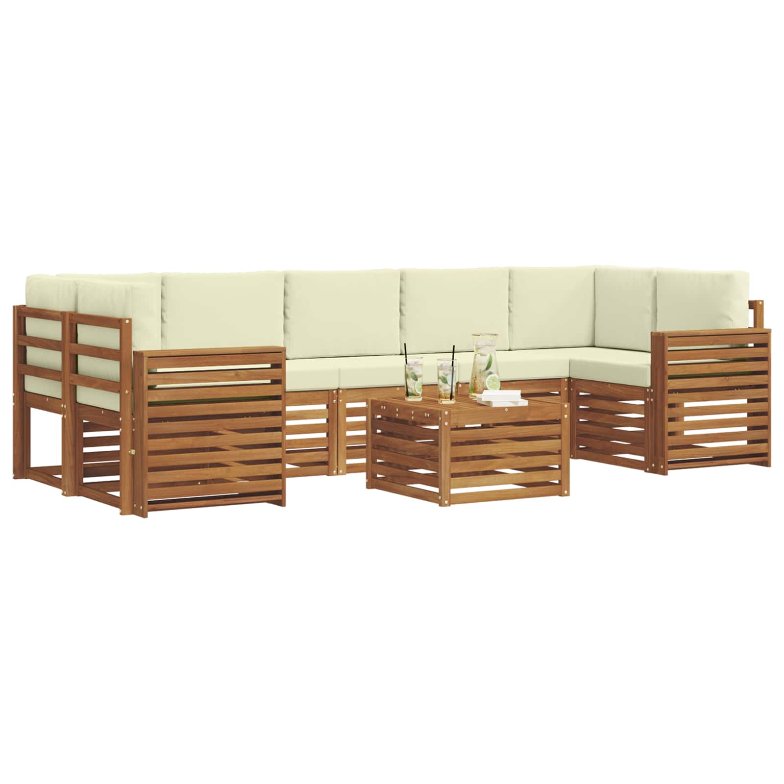 Set di divani da esterno con cuscino 8 pcs Naturale e Crema | homemem39