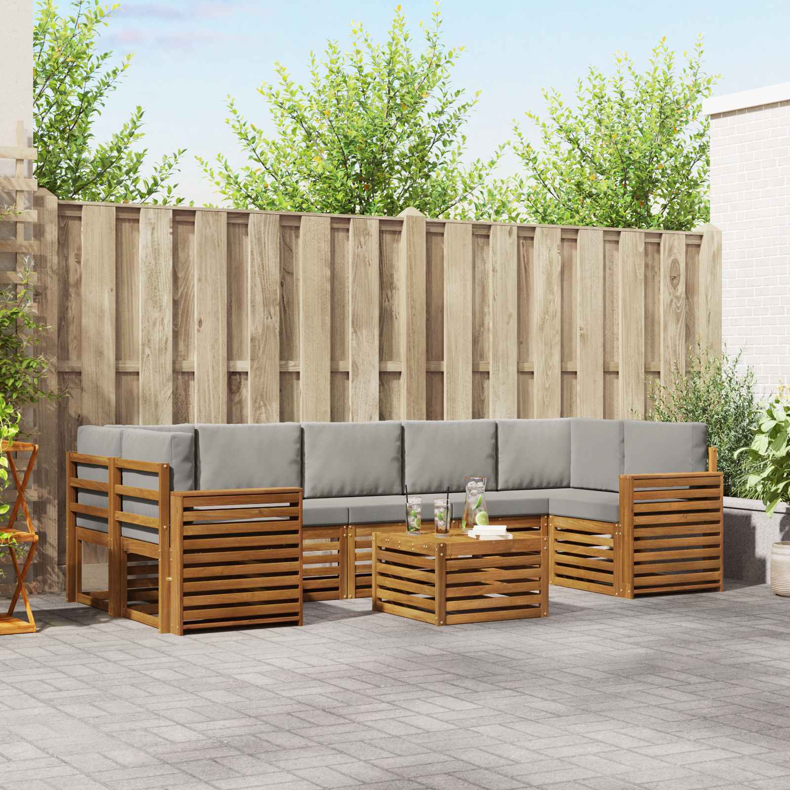 Set di divani da esterno 8 pcs Grigio Naturale e Chiaro | homemem39