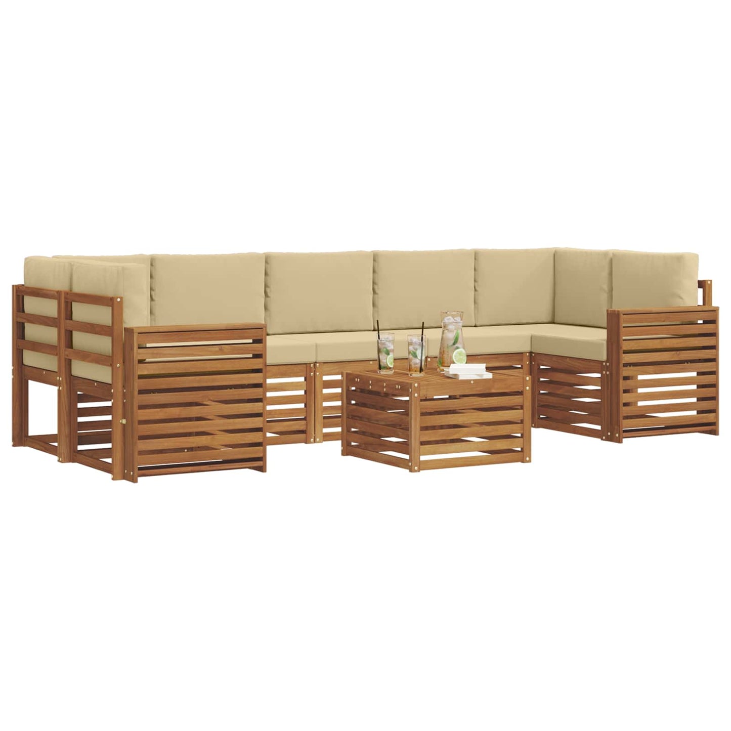 Set di divani da esterno con cuscino 8 pcs Naturale e Beige | homemem39