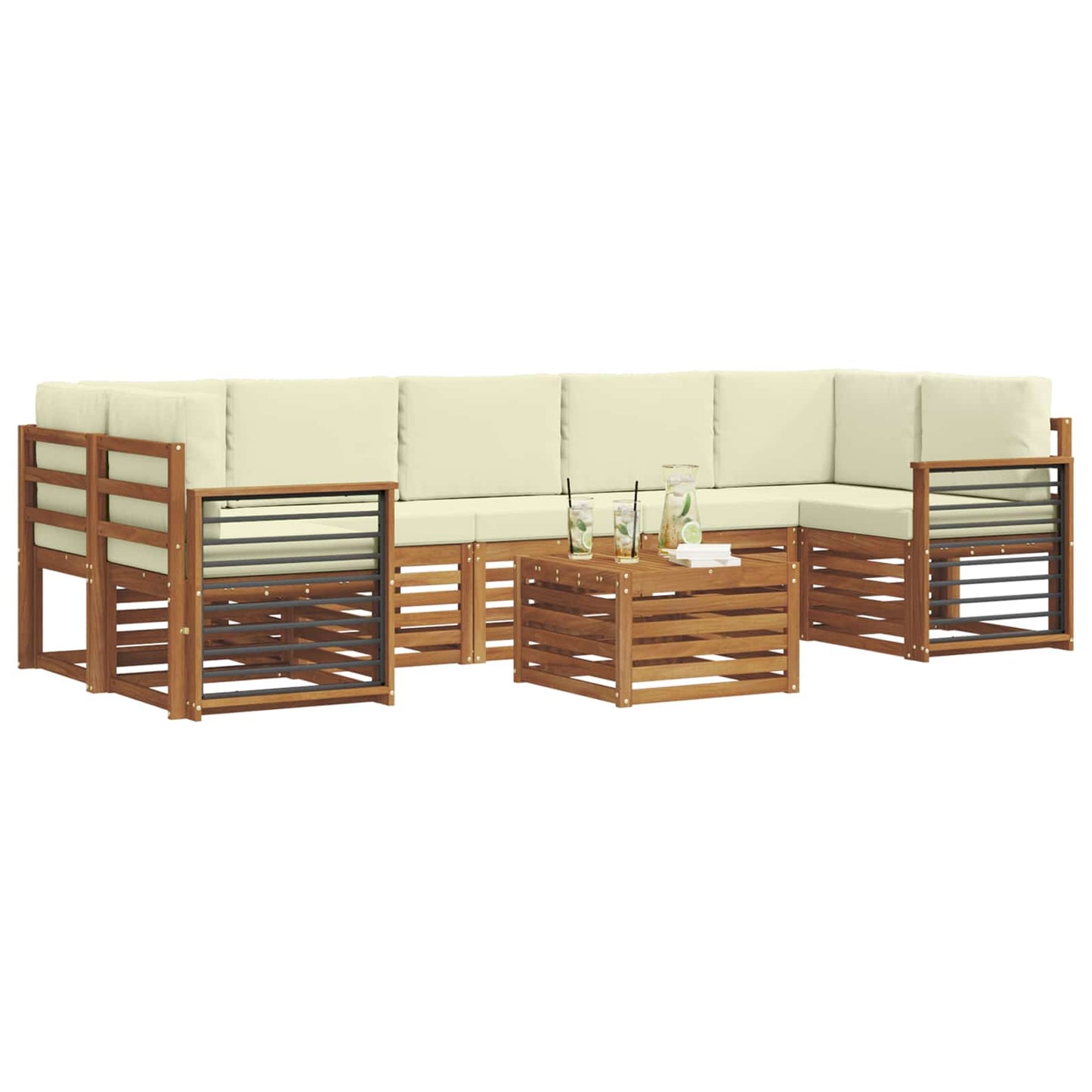 Set di divani da esterno con cuscino 8 pcs Naturale e Crema | homemem39