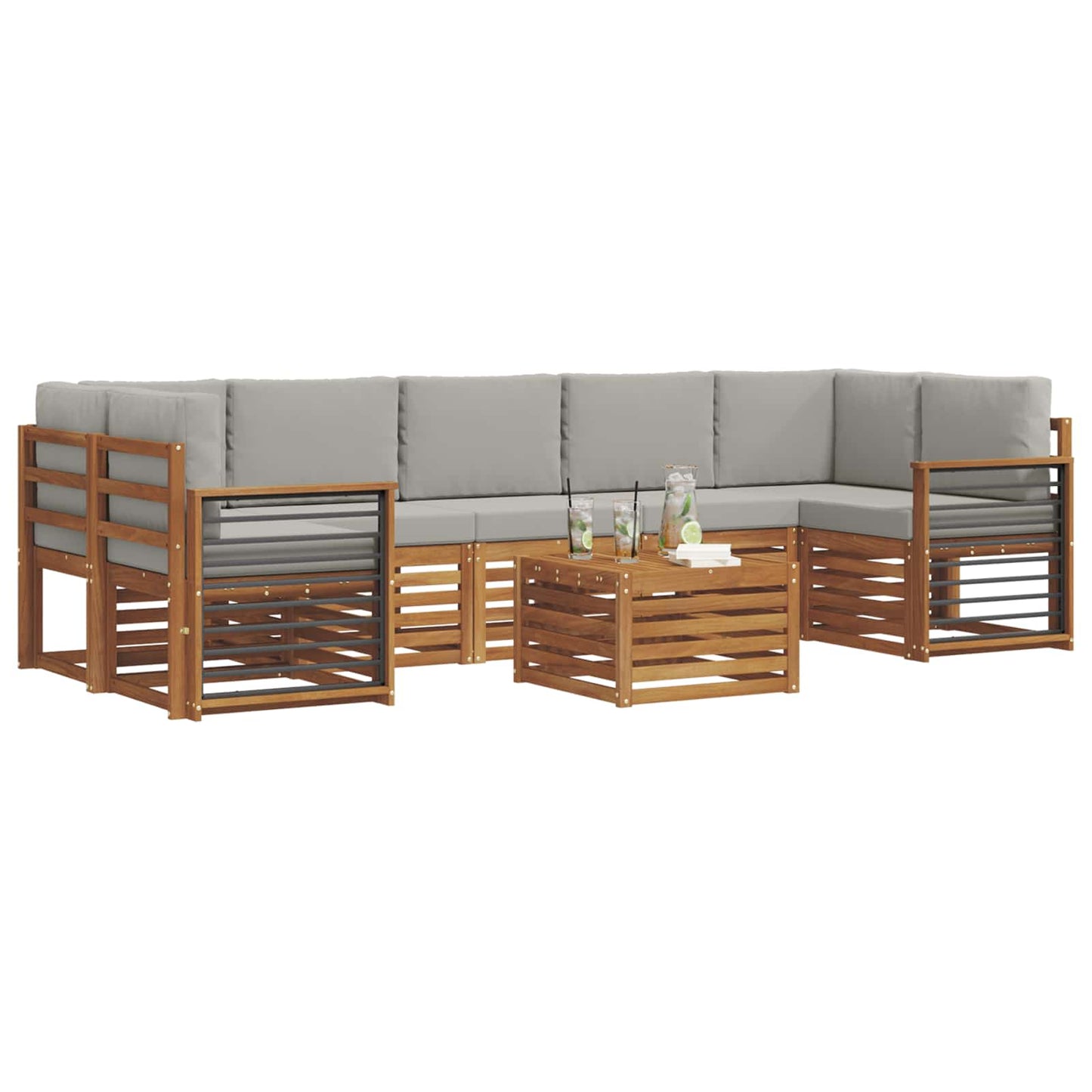 Set di divani da esterno 8 pcs Grigio Naturale e Chiaro | homemem39