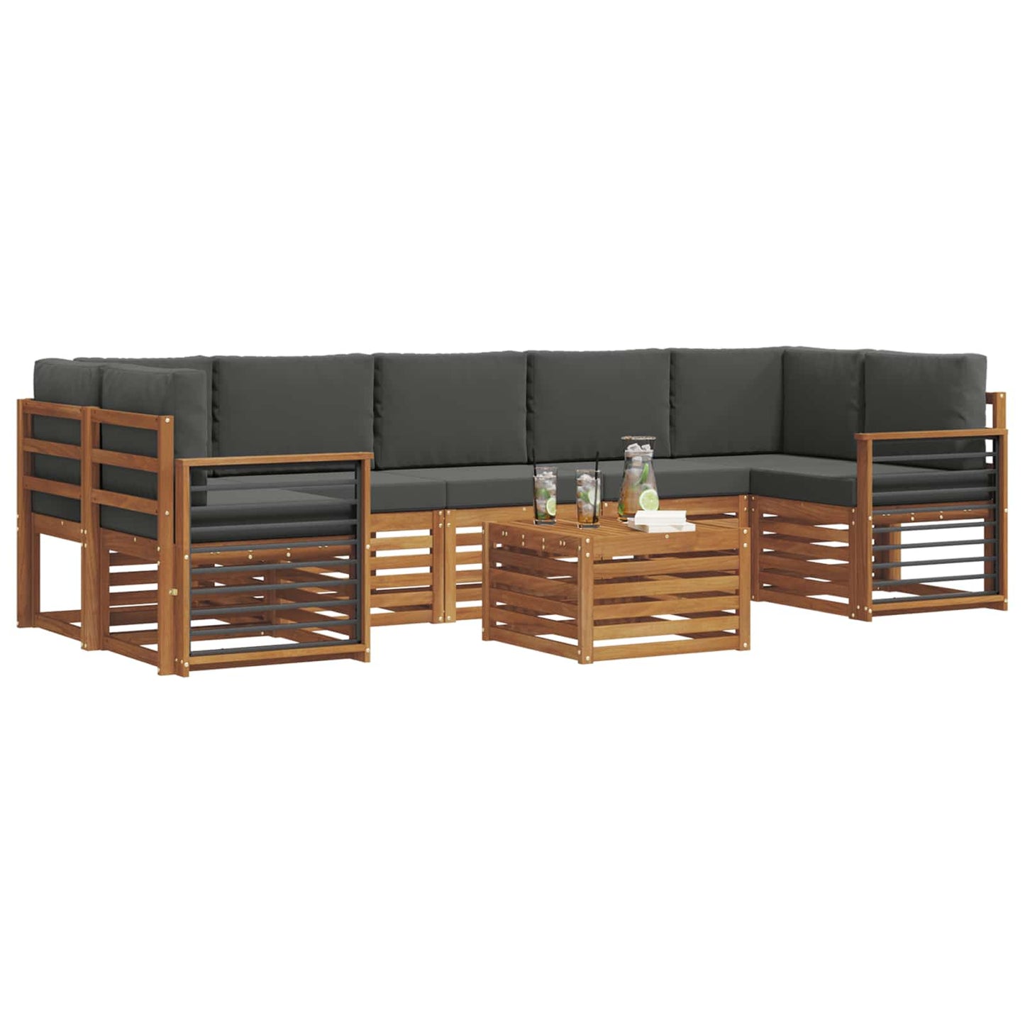 Set di divani da esterno con cuscino 8 pcs Naturale e Antracite | homemem39