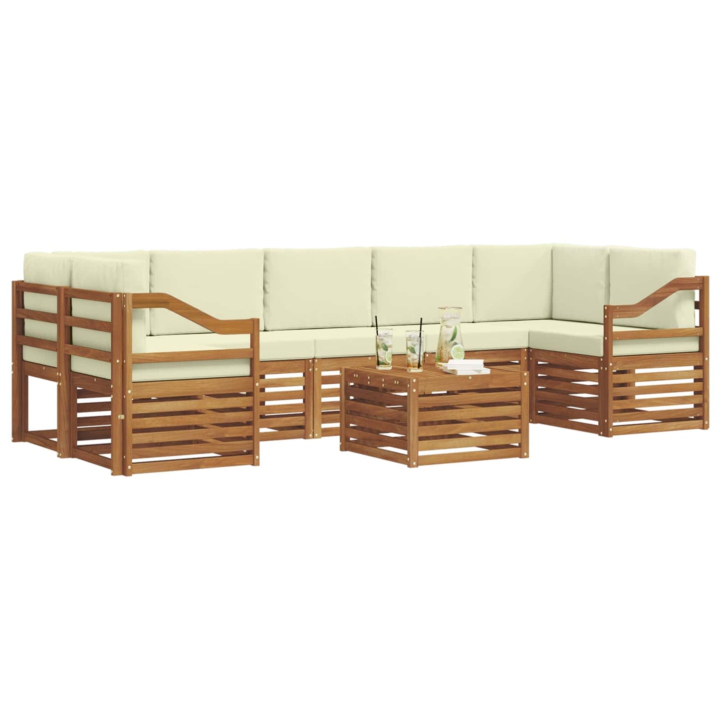 Set di divani da esterno con cuscino 8 pcs Naturale e Crema | homemem39
