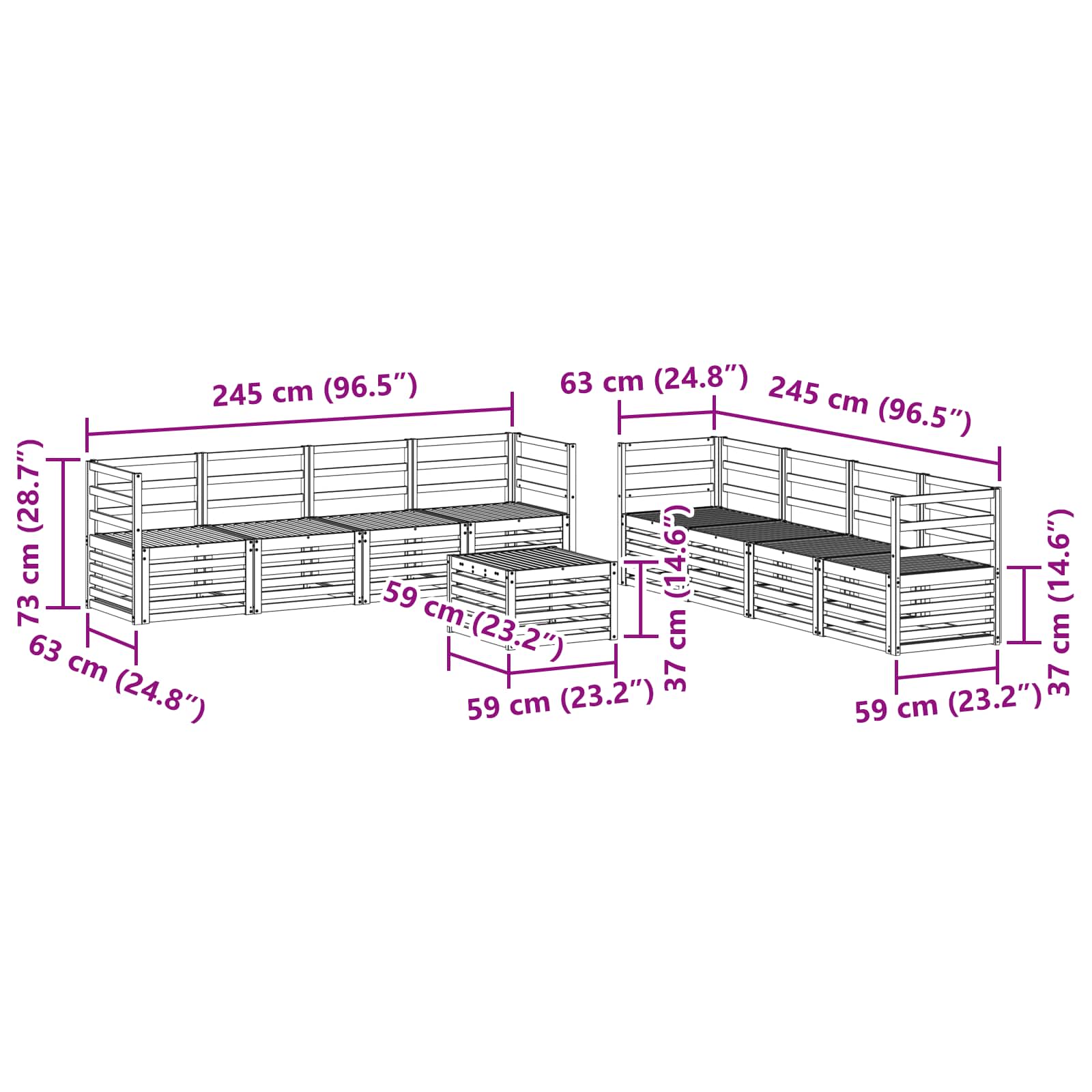 Set divani 9 pcs Naturale Legno di Acacia Massello | homemem39