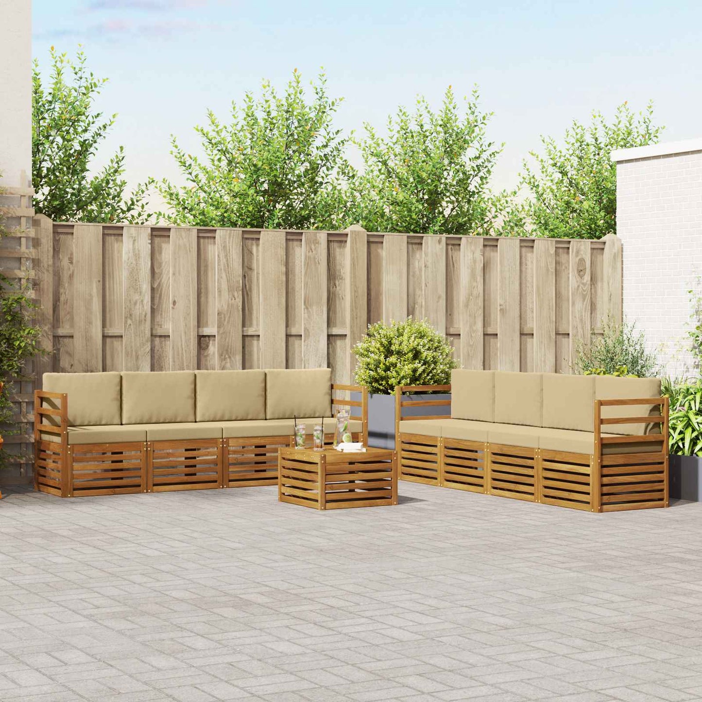 Set divani 9 pcs Naturale e Beige Legno di Acacia Massello | homemem39
