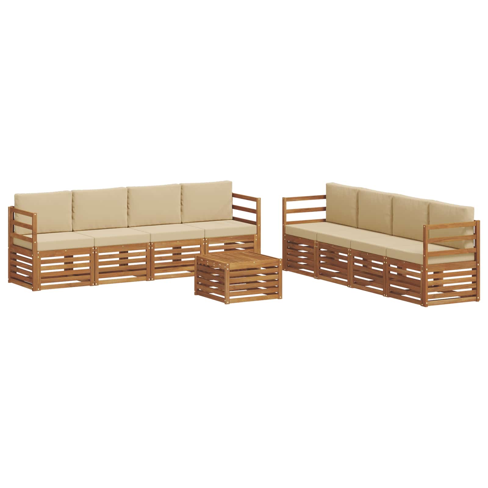 Set divani 9 pcs Naturale e Beige Legno di Acacia Massello | homemem39