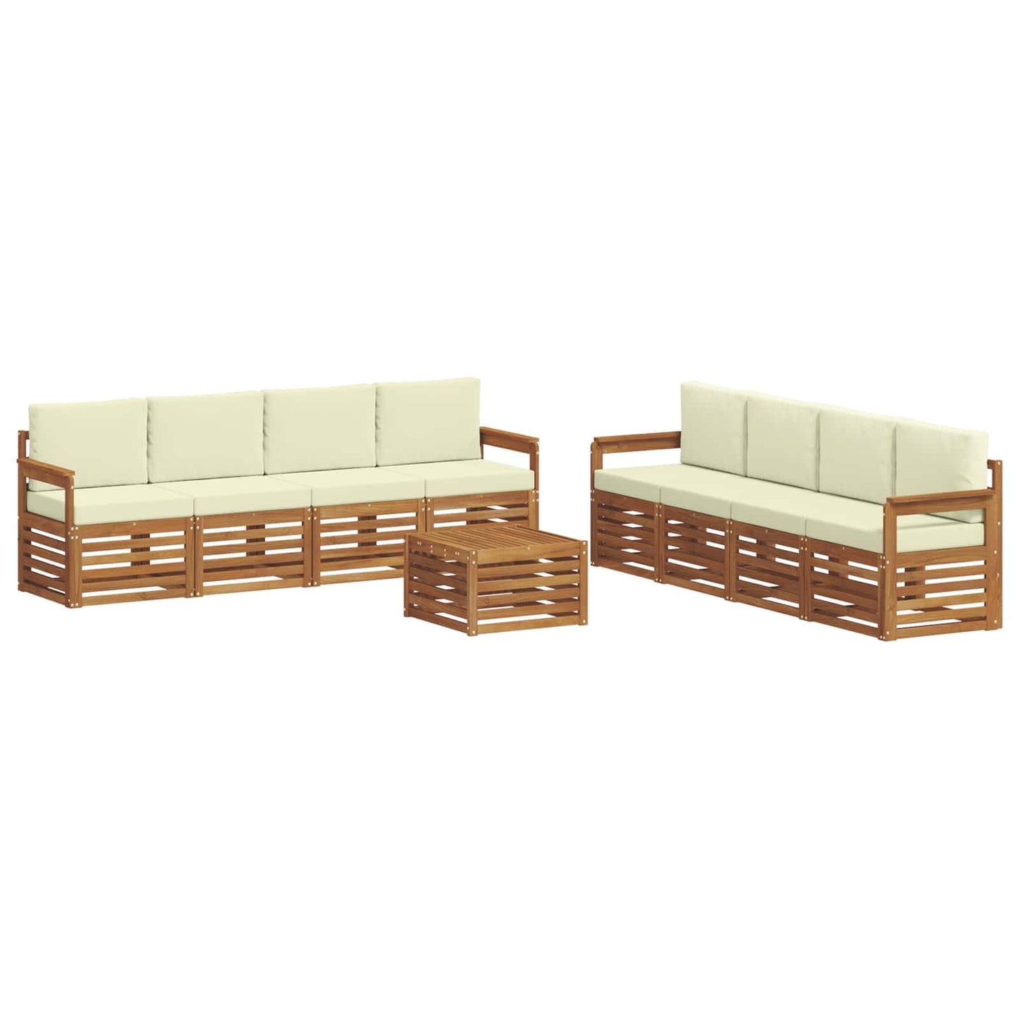 Set divani 9 pcs Naturale e Crema Legno di Acacia Massello | homemem39