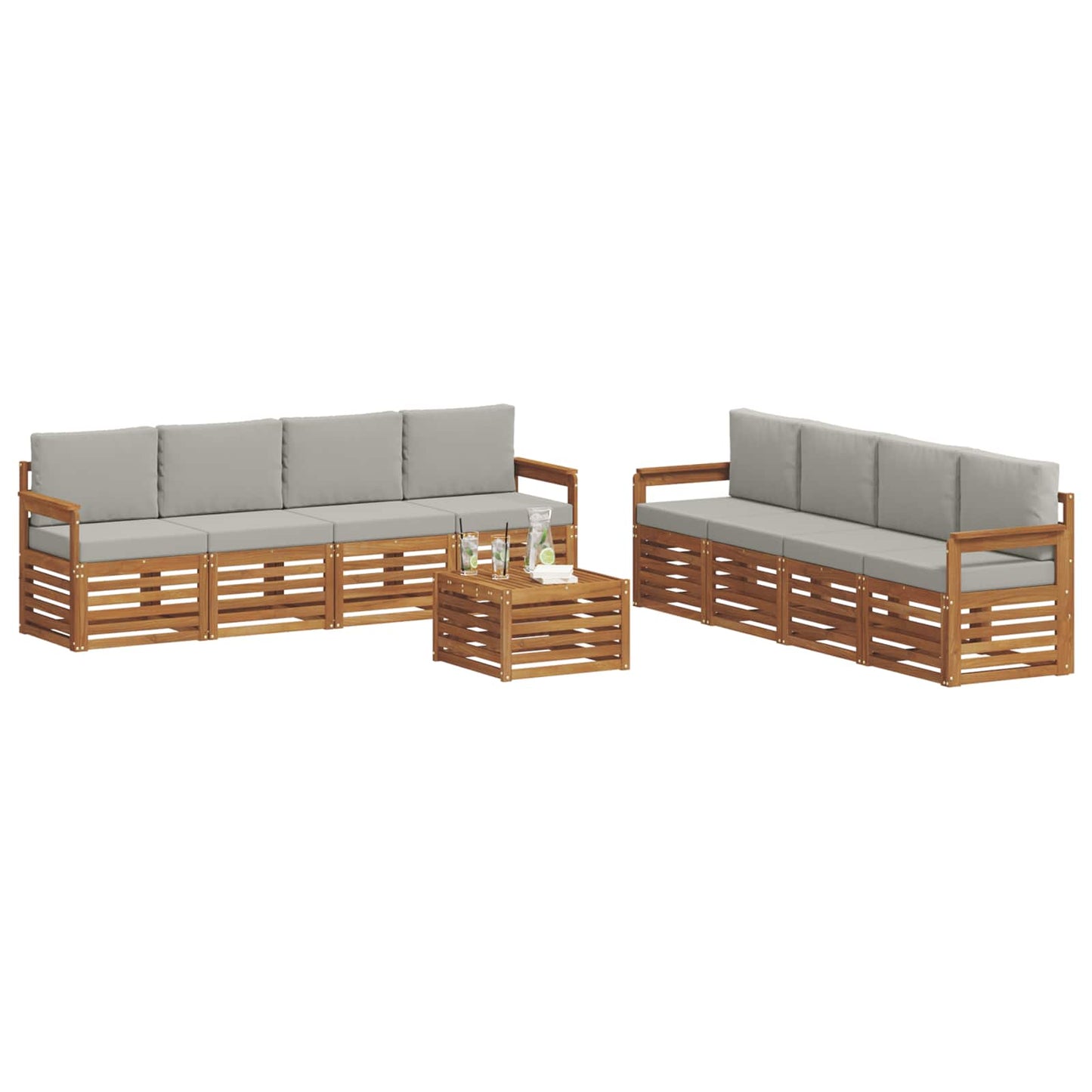 Set divani con cuscino 9 pcs Grigio Naturale e Chiaro | homemem39