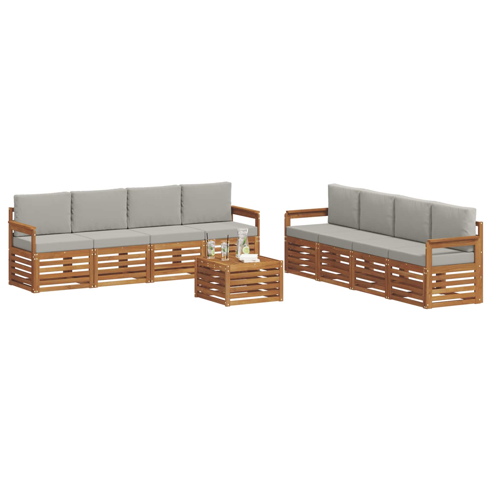 Set divani con cuscino 9 pcs Grigio Naturale e Chiaro | homemem39