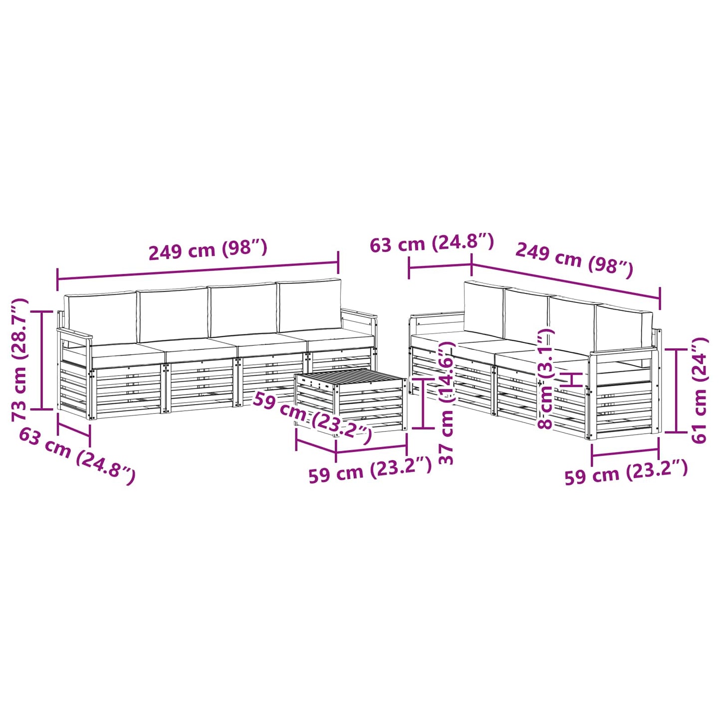Set divani con cuscino 9 pcs Grigio Naturale e Chiaro | homemem39