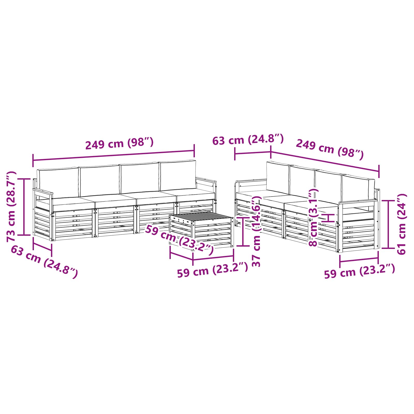 Set divani 9 pcs Naturale e Antracite Legno di Acacia Massello | homemem39