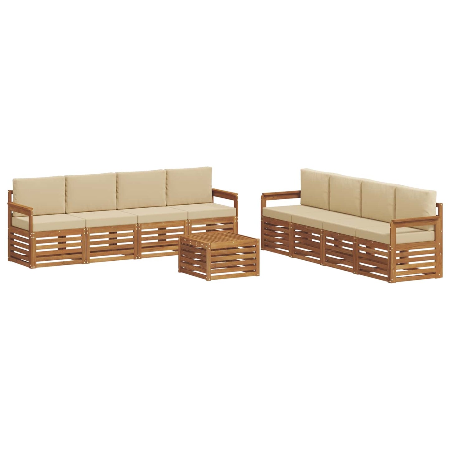 Set divani 9 pcs Naturale e Beige Legno di Acacia Massello | homemem39