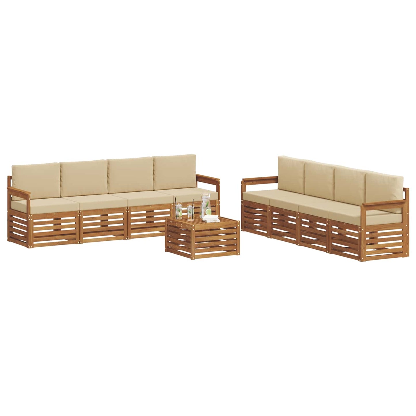 Set divani 9 pcs Naturale e Beige Legno di Acacia Massello | homemem39