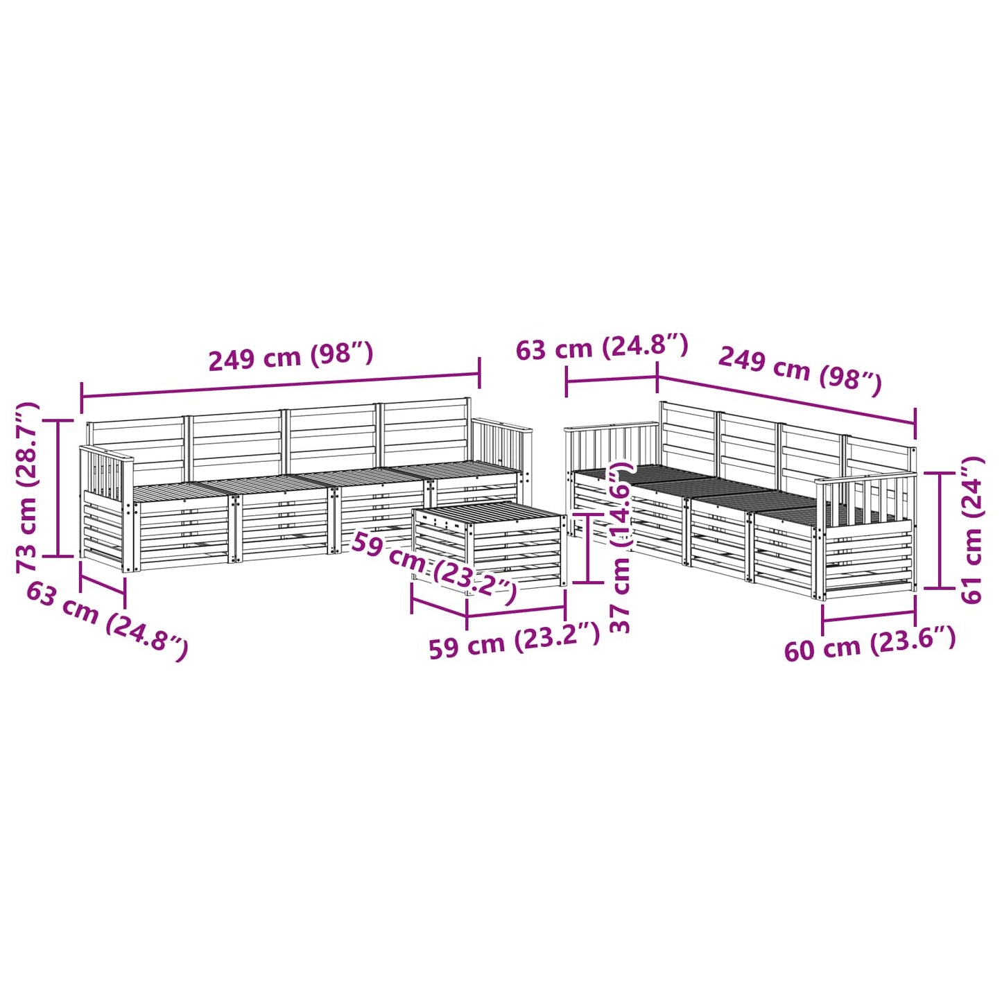 Set divani 9 pcs Naturale Legno di Acacia Massello | homemem39