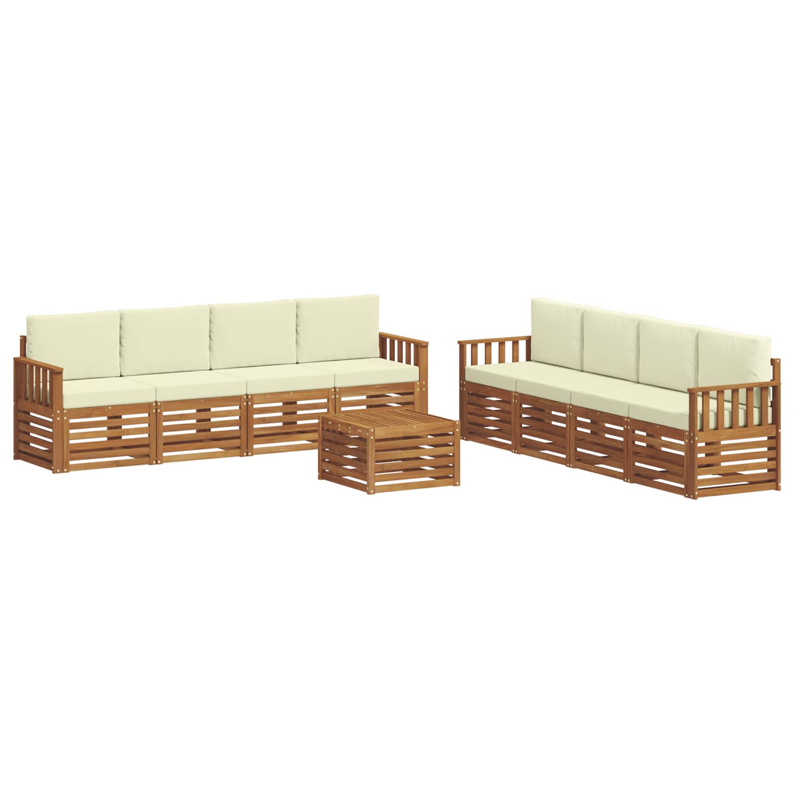 Set divani 9 pcs Naturale e Crema Legno di Acacia Massello | homemem39
