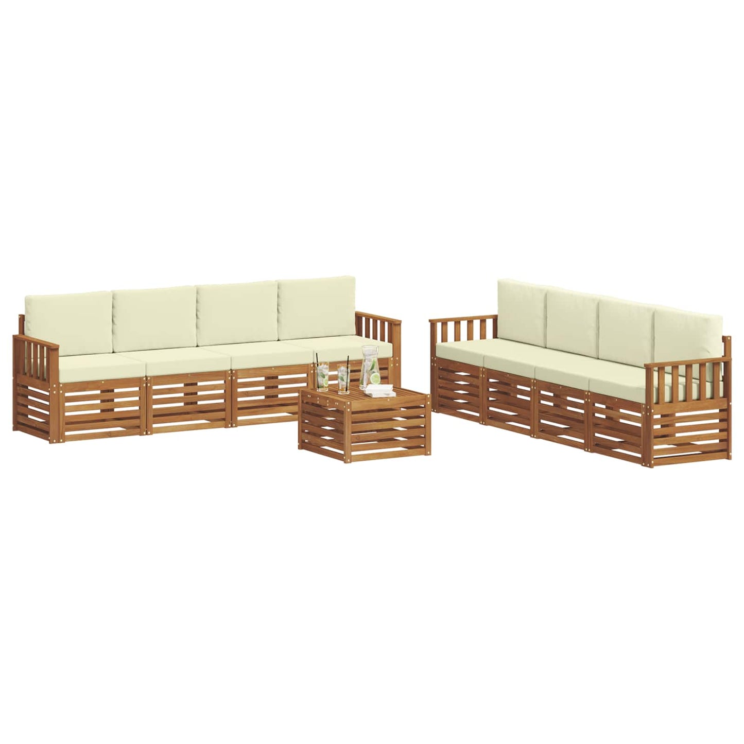 Set divani 9 pcs Naturale e Crema Legno di Acacia Massello | homemem39