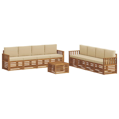 Set divani 9 pcs Naturale e Beige Legno di Acacia Massello