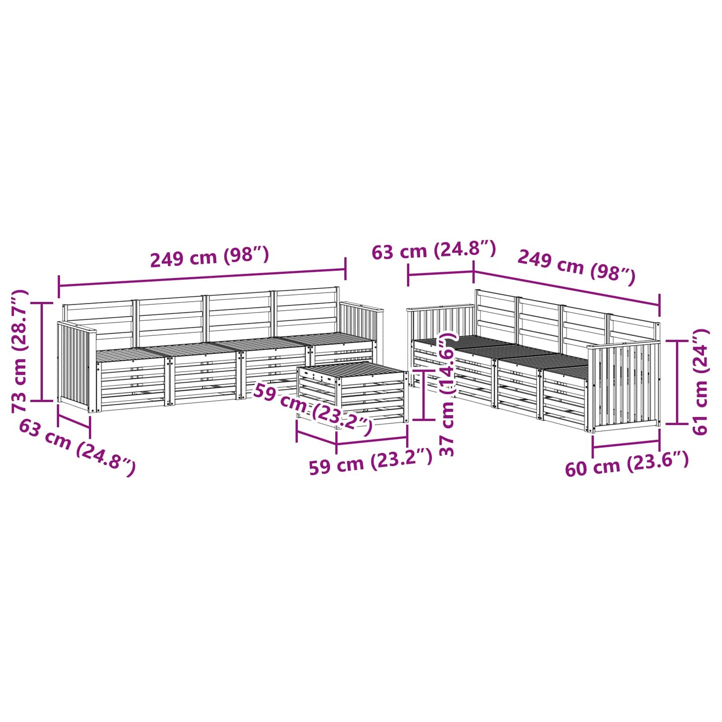 Set divani 9 pcs Naturale Legno di Acacia Massello | homemem39