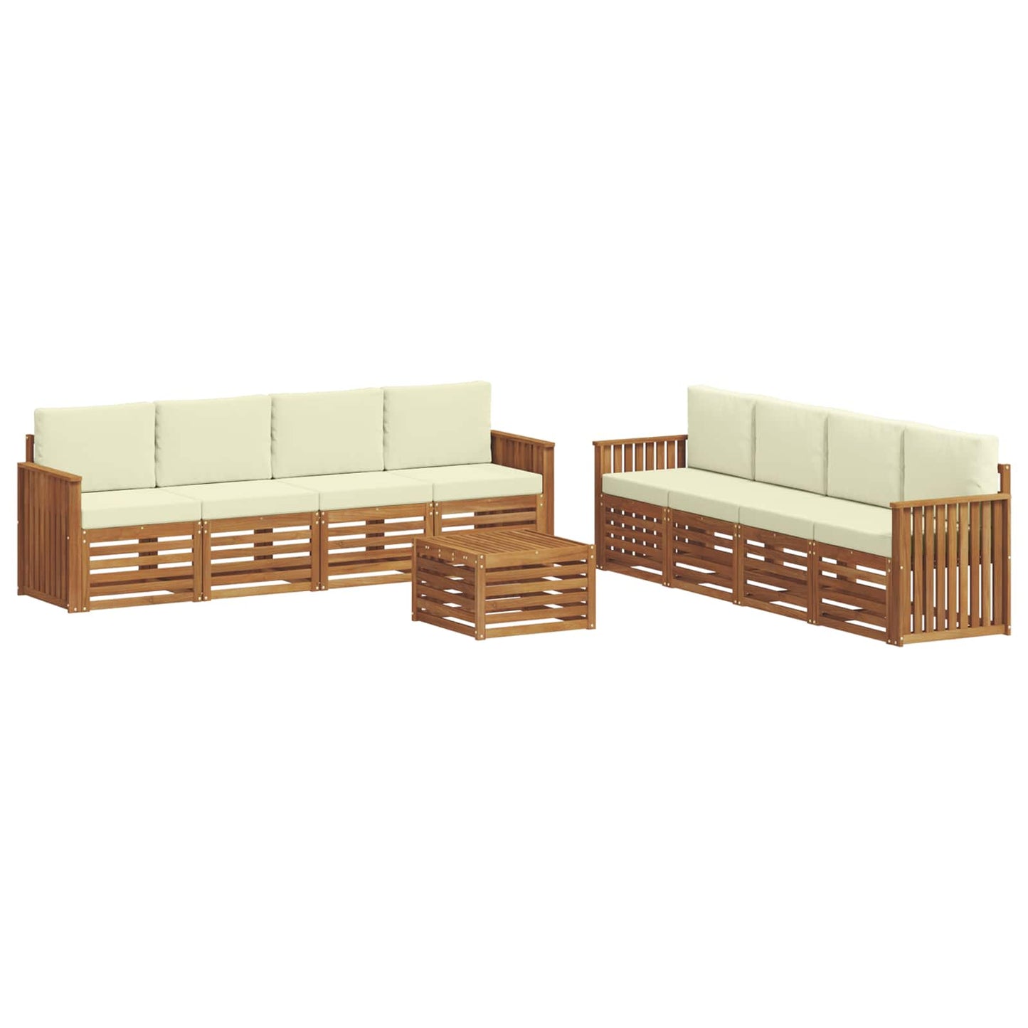 Set divani 9 pcs Naturale e Crema Legno di Acacia Massello