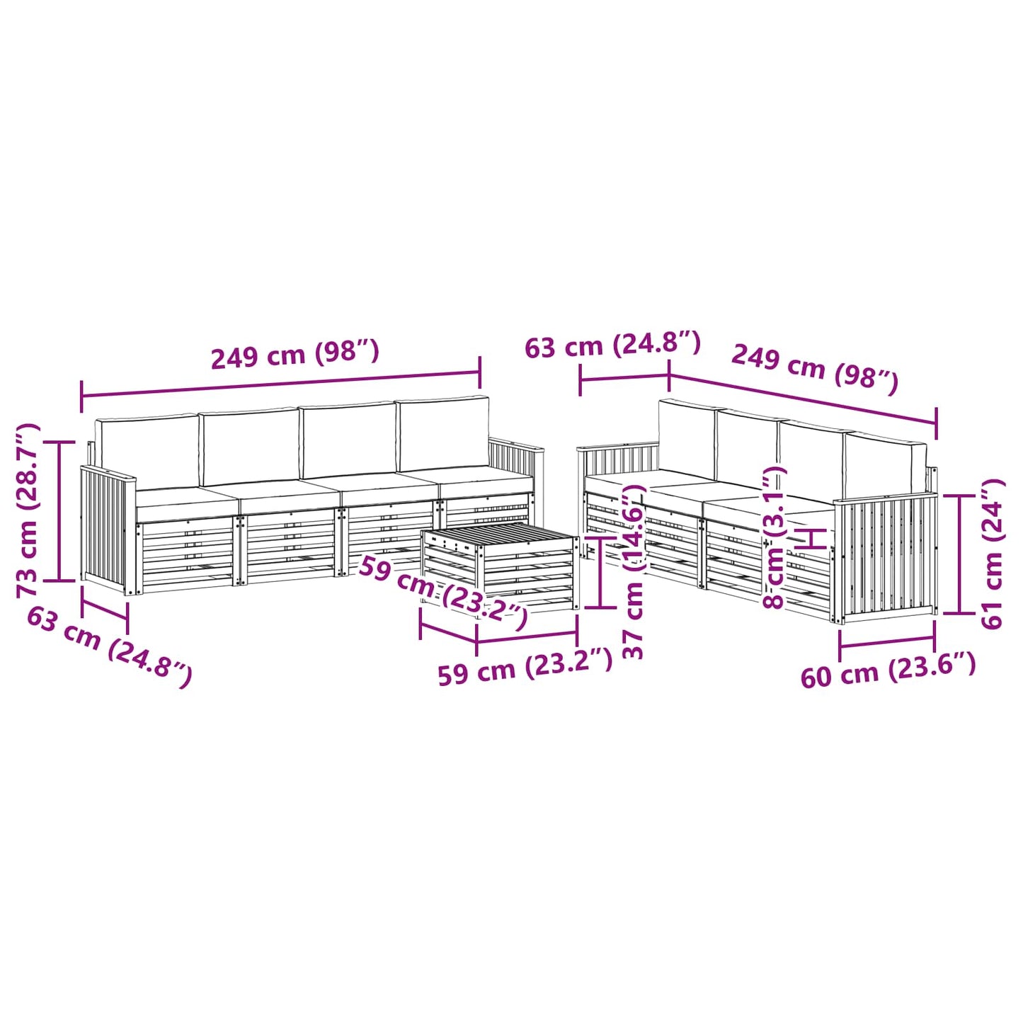 Set divani con cuscino 9 pcs Grigio Naturale e Chiaro | homemem39