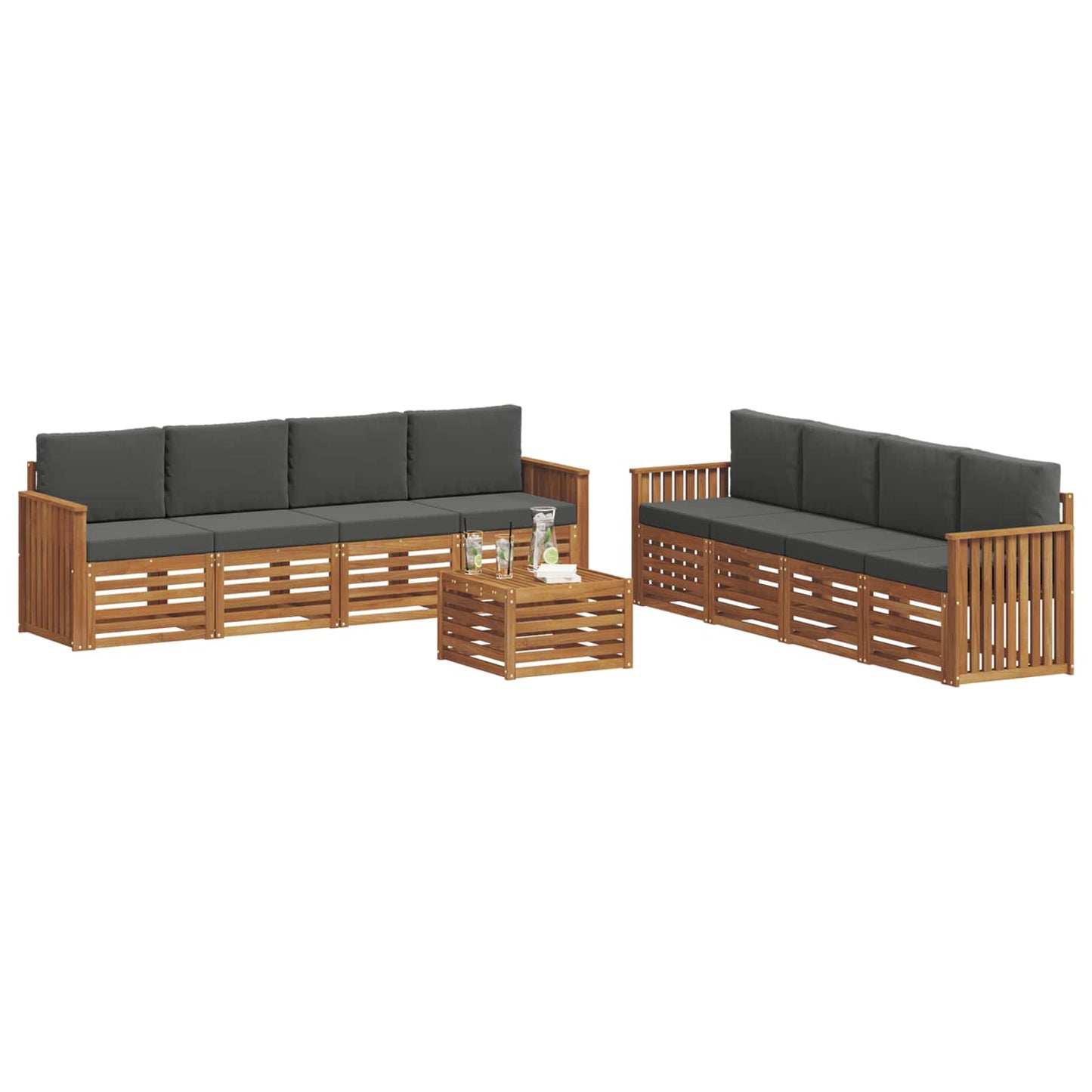 Set divani 9 pcs Naturale e Antracite Legno di Acacia Massello | homemem39