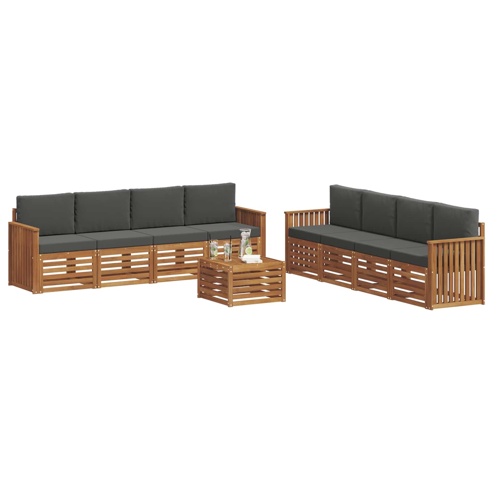 Set divani 9 pcs Naturale e Antracite Legno di Acacia Massello | homemem39
