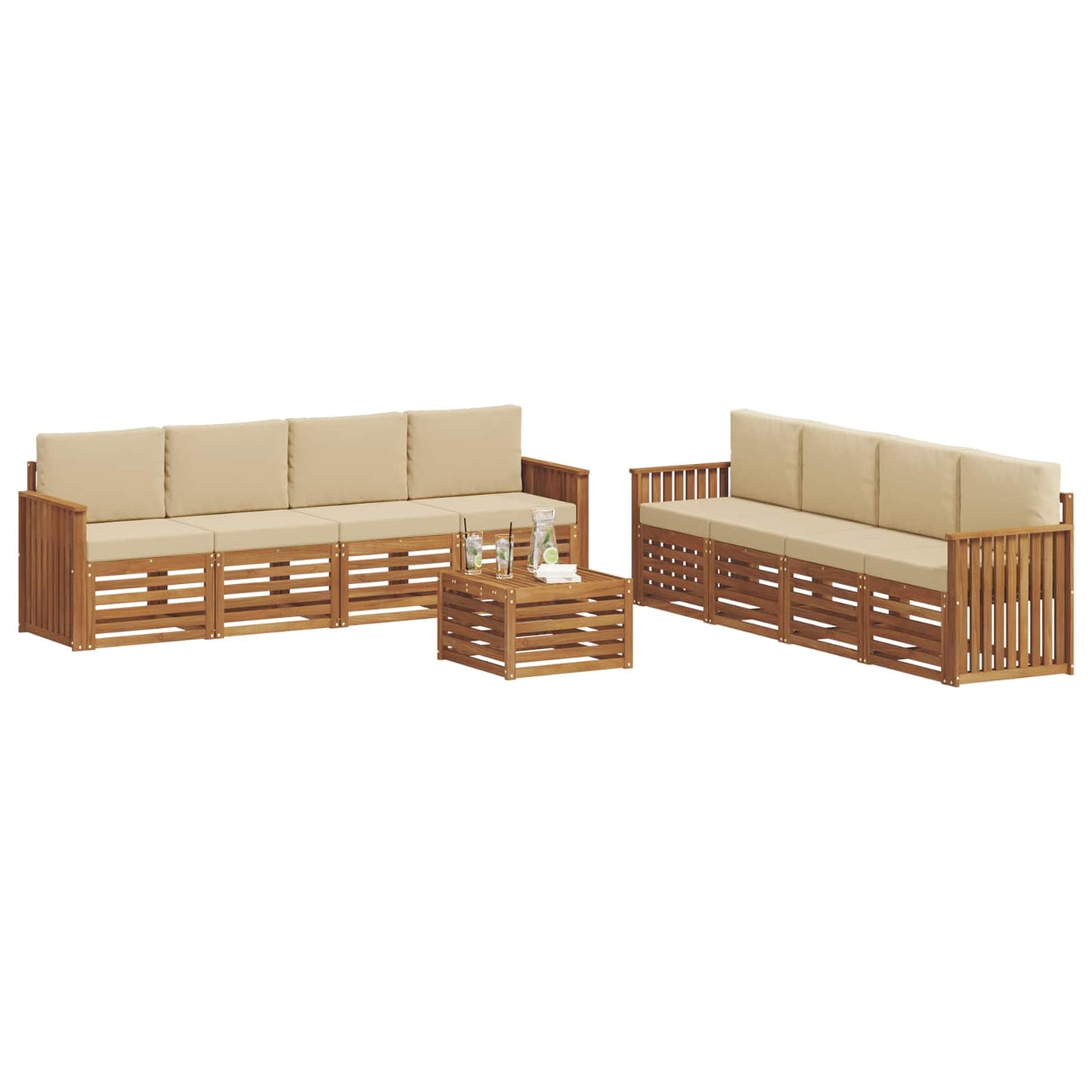 Set divani 9 pcs Naturale e Beige Legno di Acacia Massello | homemem39