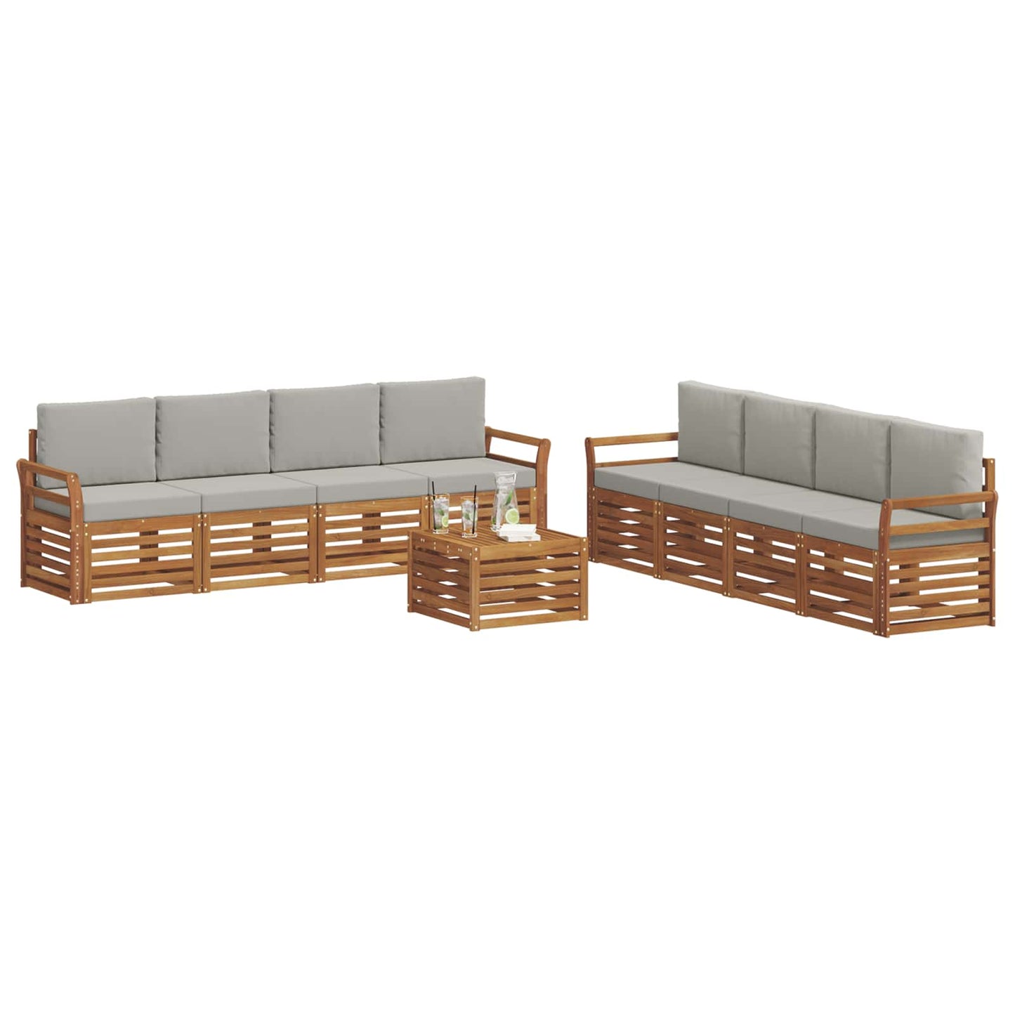 Set divani con cuscino 9 pcs Grigio Naturale e Chiaro | homemem39