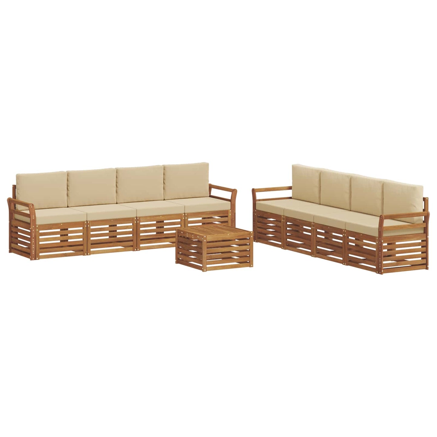 Set divani 9 pcs Naturale e Beige Legno di Acacia Massello | homemem39