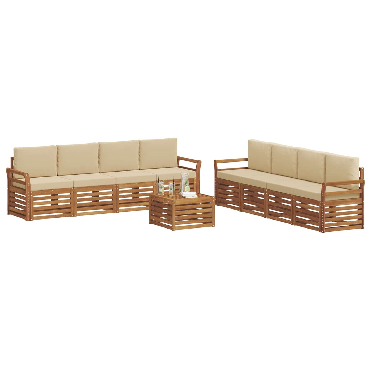 Set divani 9 pcs Naturale e Beige Legno di Acacia Massello | homemem39