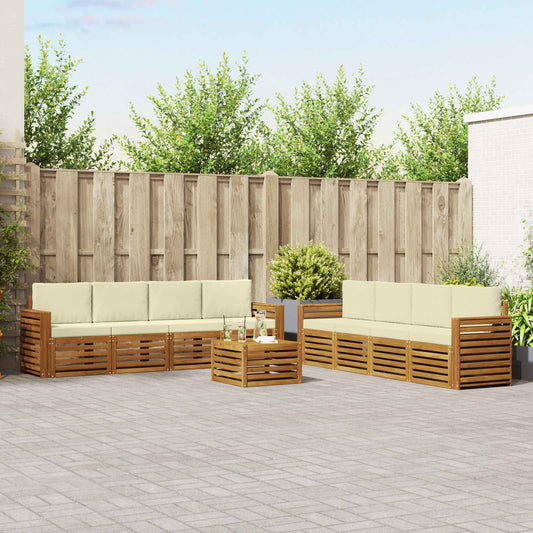 Set divani 9 pcs Naturale e Crema Legno di Acacia Massello