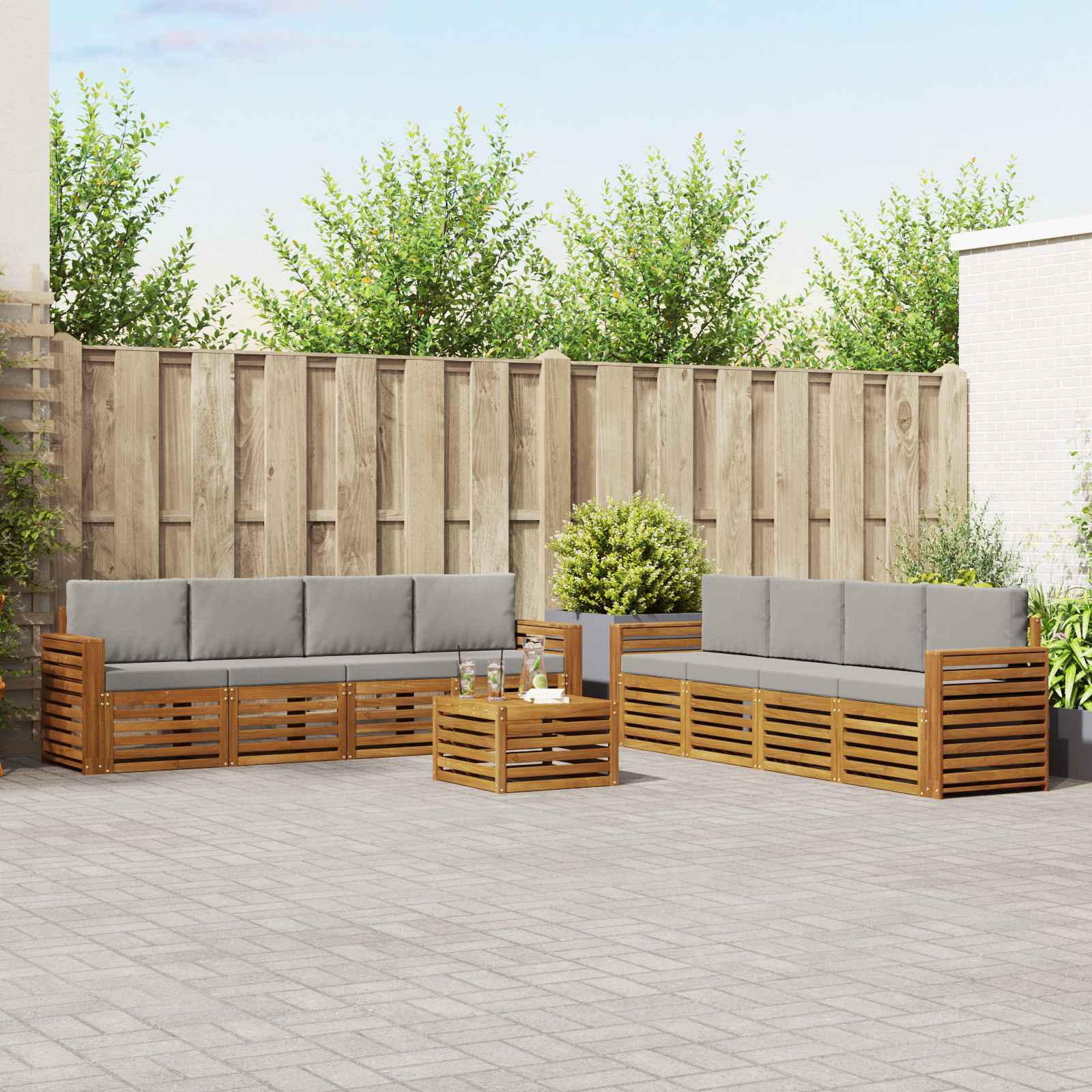 Set divani con cuscino 9 pcs Grigio Naturale e Chiaro | homemem39