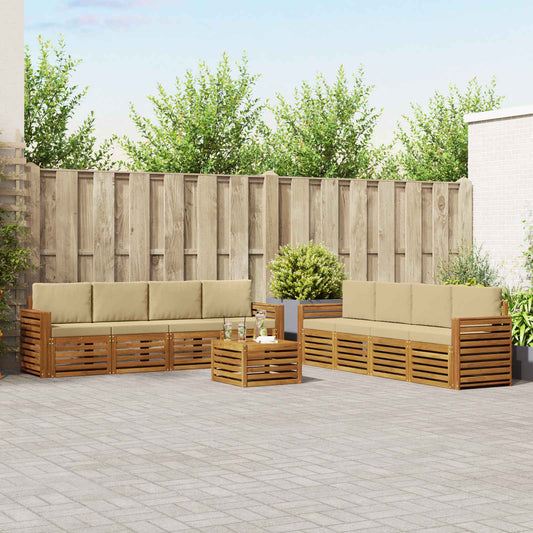Set divani 9 pcs Naturale e Beige Legno di Acacia Massello