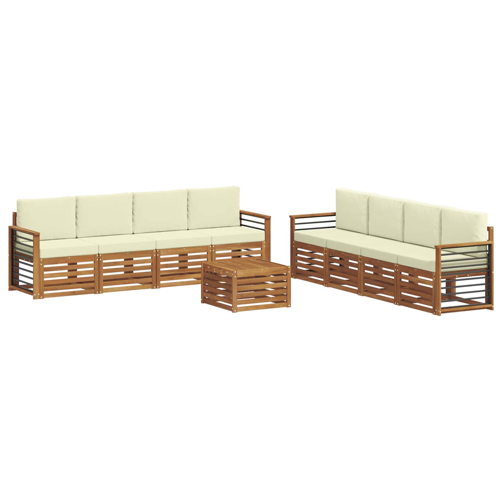 Set divani 9 pcs Naturale e Crema Legno di Acacia Massello | homemem39
