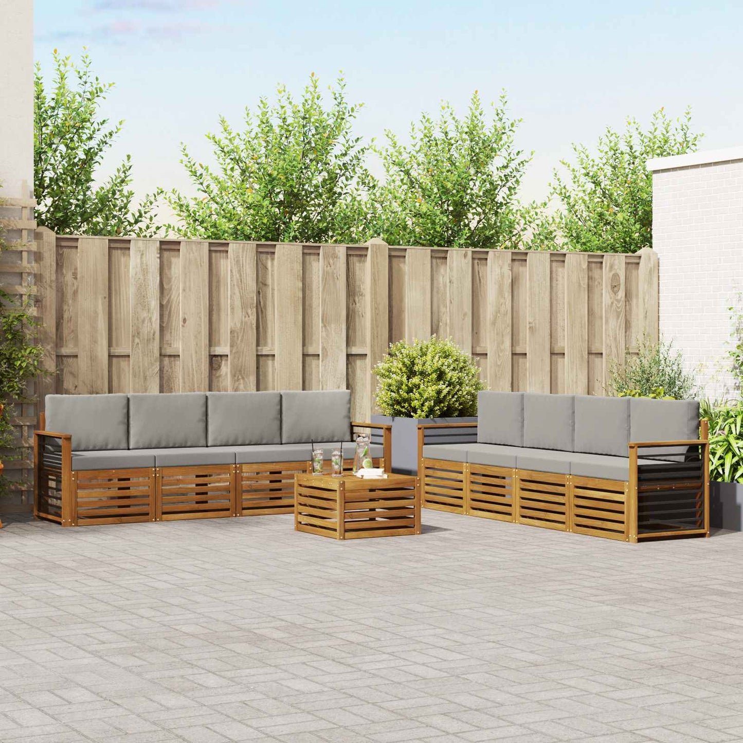 Set divani con cuscino 9 pcs Grigio Naturale e Chiaro