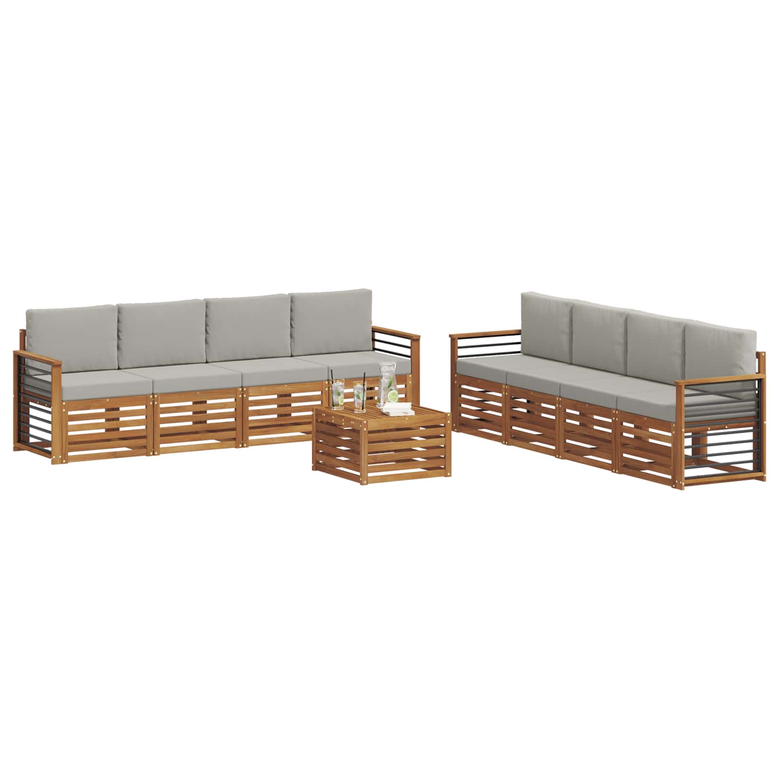 Set divani con cuscino 9 pcs Grigio Naturale e Chiaro | homemem39