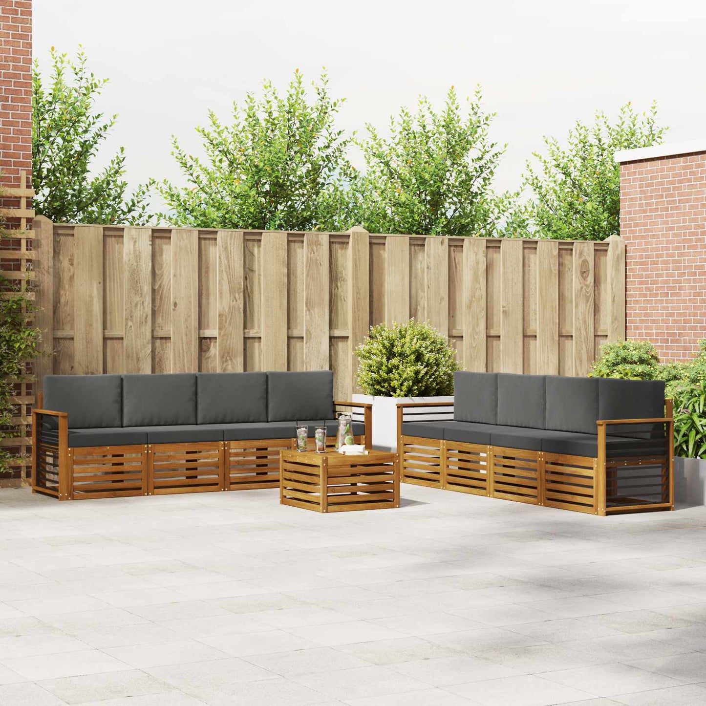 Set divani 9 pcs Naturale e Antracite Legno di Acacia Massello