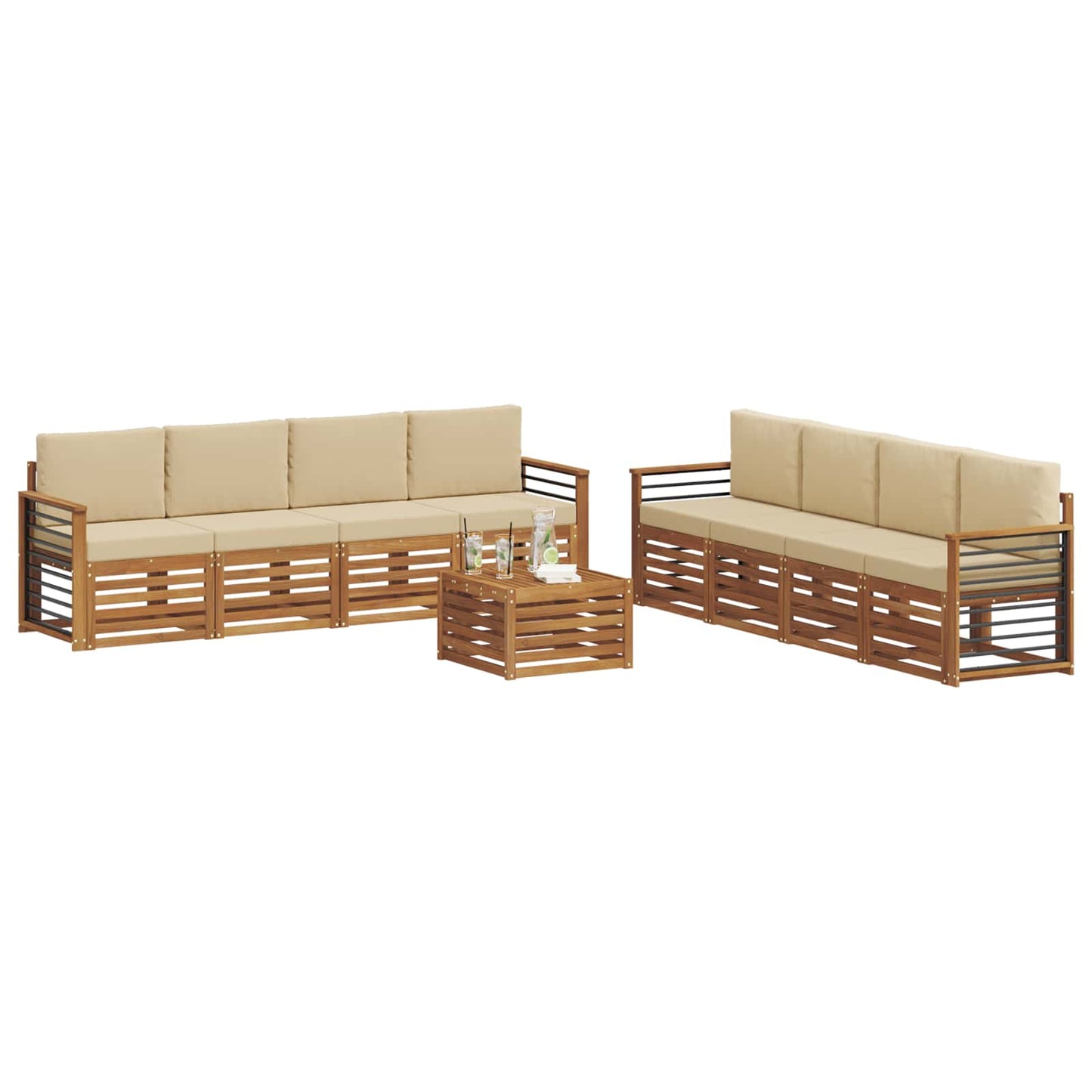 Set divani 9 pcs Naturale e Beige Legno di Acacia Massello | homemem39
