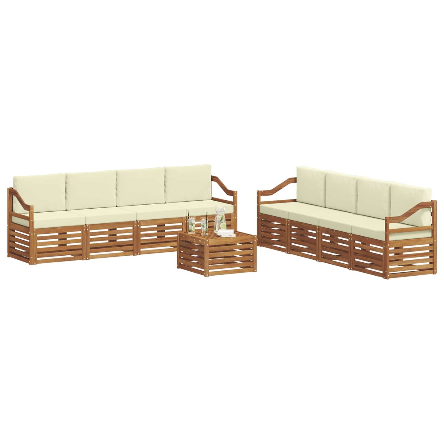 Set divani 9 pcs Naturale e Crema Legno di Acacia Massello | homemem39